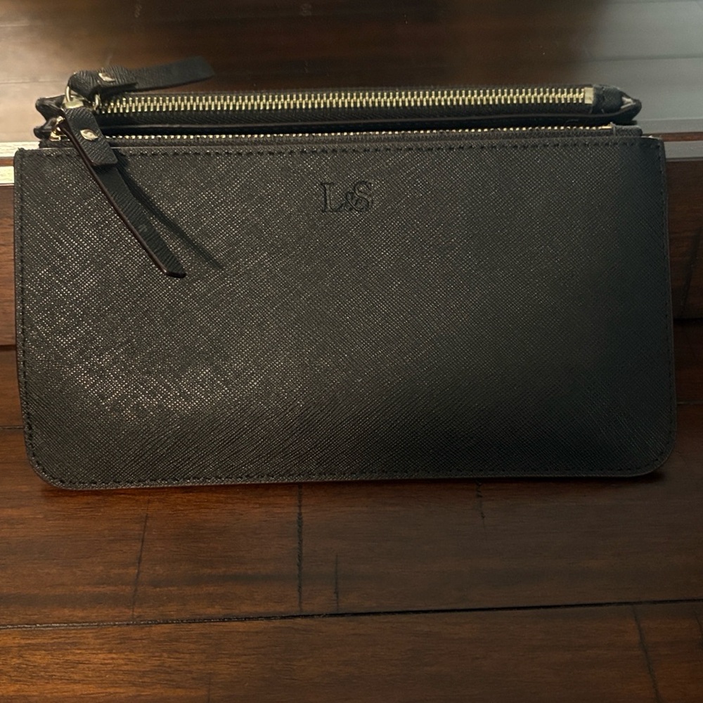 Lo & Sons Black Saffiano Leather Wristlet Clutch
